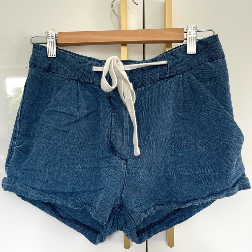 Aritzia Wilfred Allegra Linen Blend Tie Waist Shorts Blue